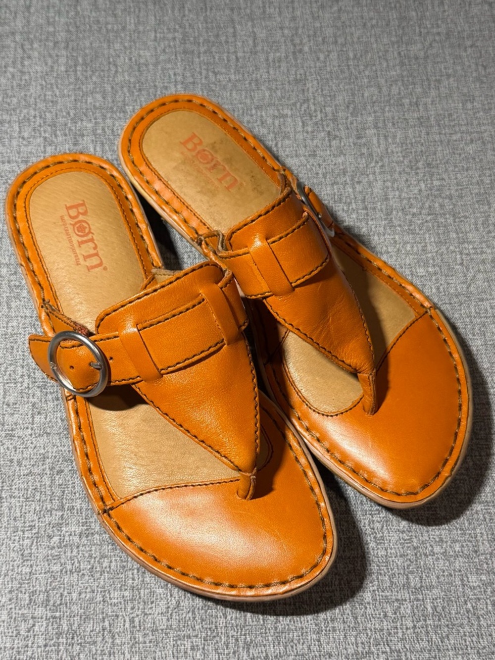 BORN Orange Leather Thong Wedge Sandals🍊
